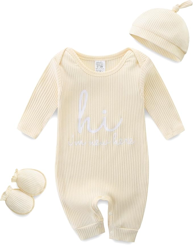 Newborn Baby Romper Set with Matching Mittens and Hat
