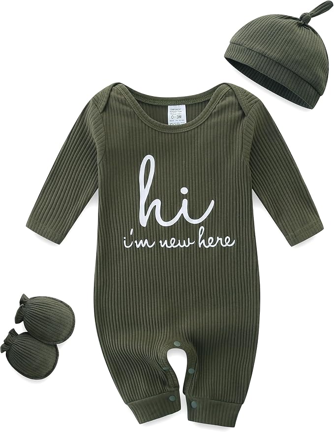 Newborn Baby Romper Set with Matching Mittens and Hat