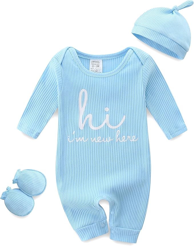 Newborn Baby Romper Set with Matching Mittens and Hat