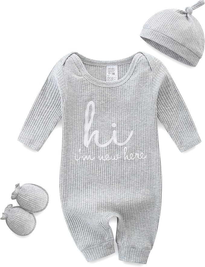 Newborn Baby Romper Set with Matching Mittens and Hat