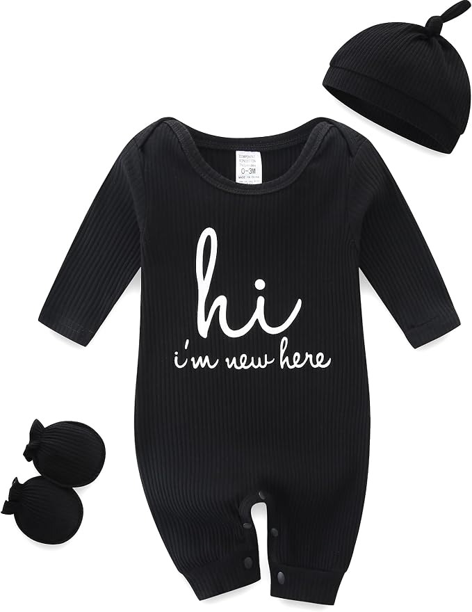 Newborn Baby Romper Set with Matching Mittens and Hat