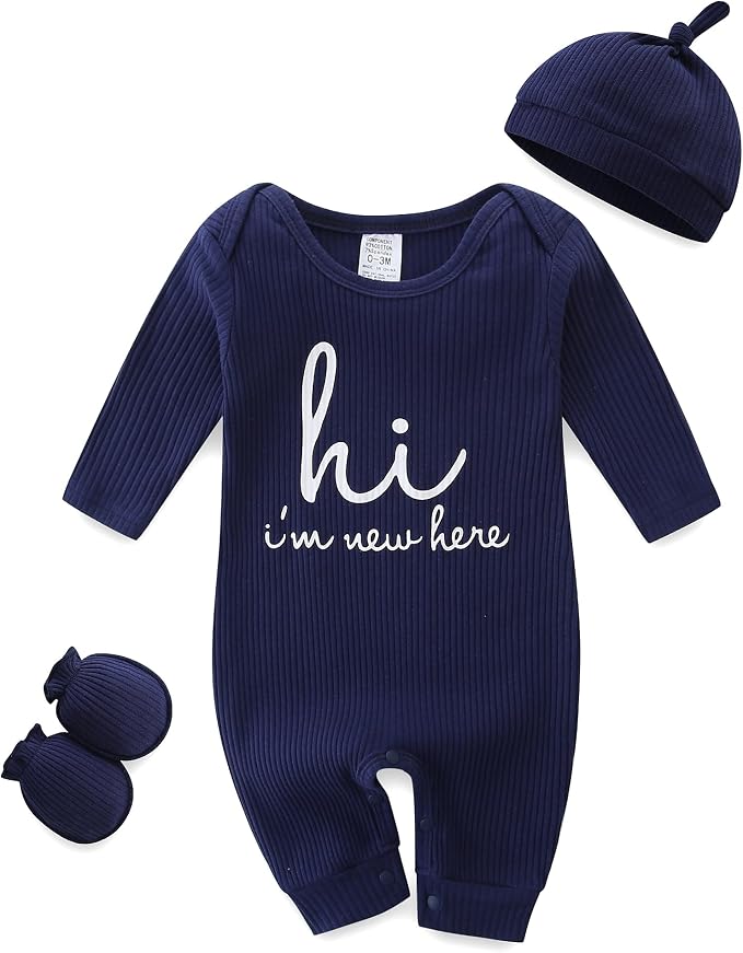 Newborn Baby Romper Set with Matching Mittens and Hat